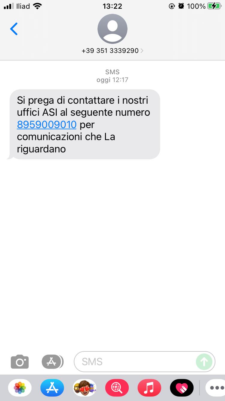 Esempio sms truffa