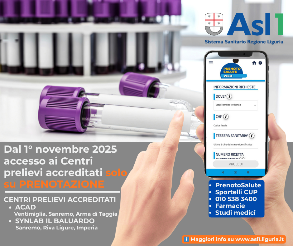 prenotazione esami nei centri prelievi accreditati obbligatoria dal primo novembre