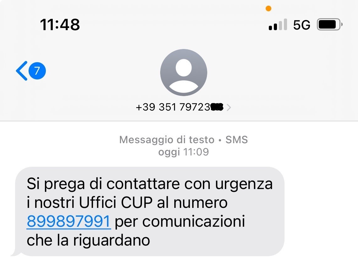 testo del messaggio di truffa