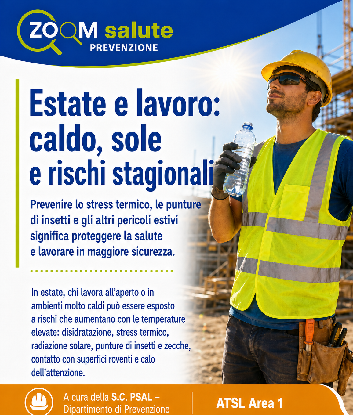 Locandina Estate e lavoro, caldo, sole e rischi stagionali