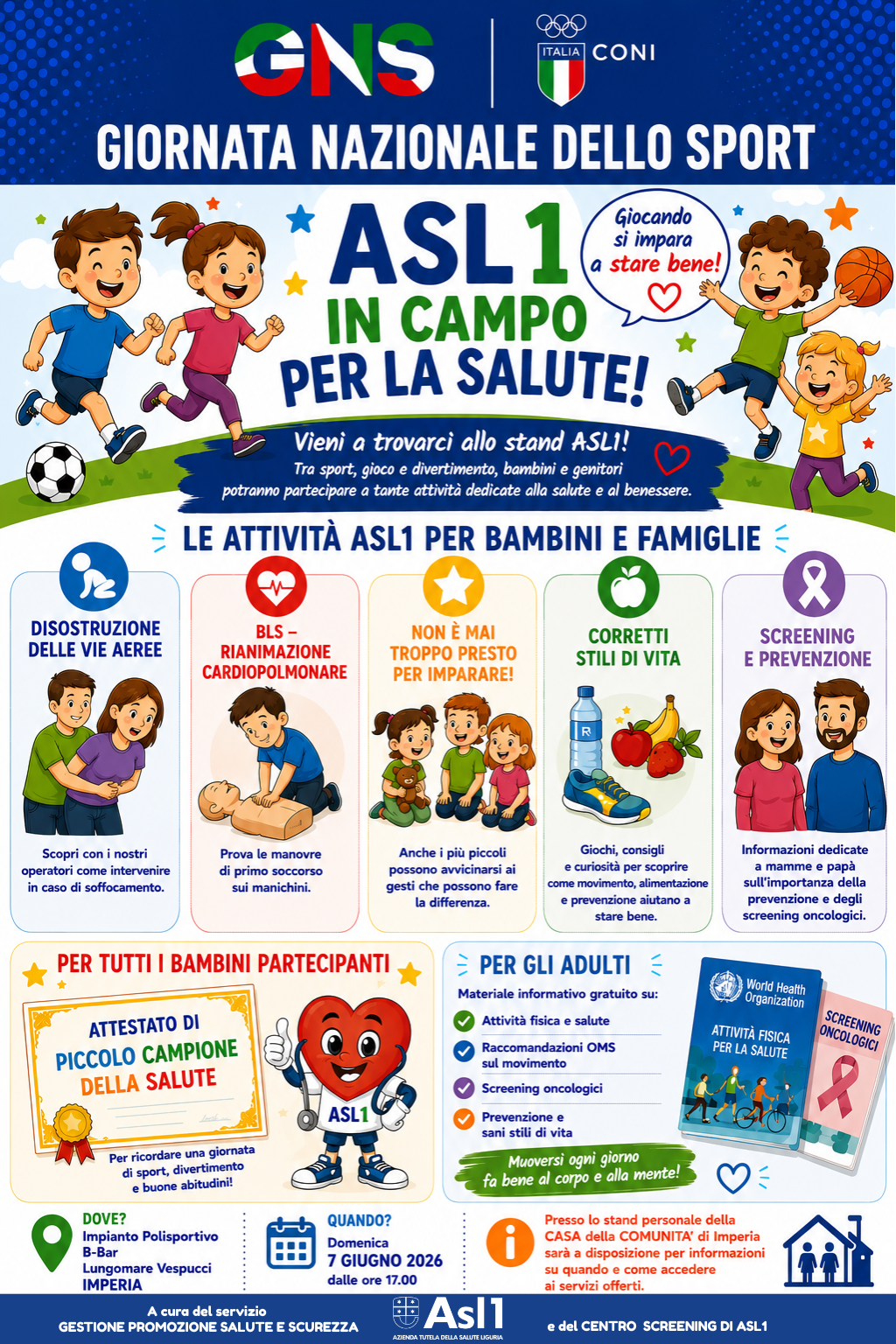 Oltre 200 bambini allo stand ASL1 alla Giornata Nazionale dello Sport