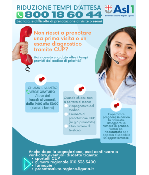 Locandina numero verde gratuito per riduzione tempi di attesa